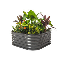 Kit di Letti da Giardino Vego, 17" Altezza 4 in 1 Modulari in Metallo, Contenitore per Verdure, Fiori, Erbe, Grigio Moderno