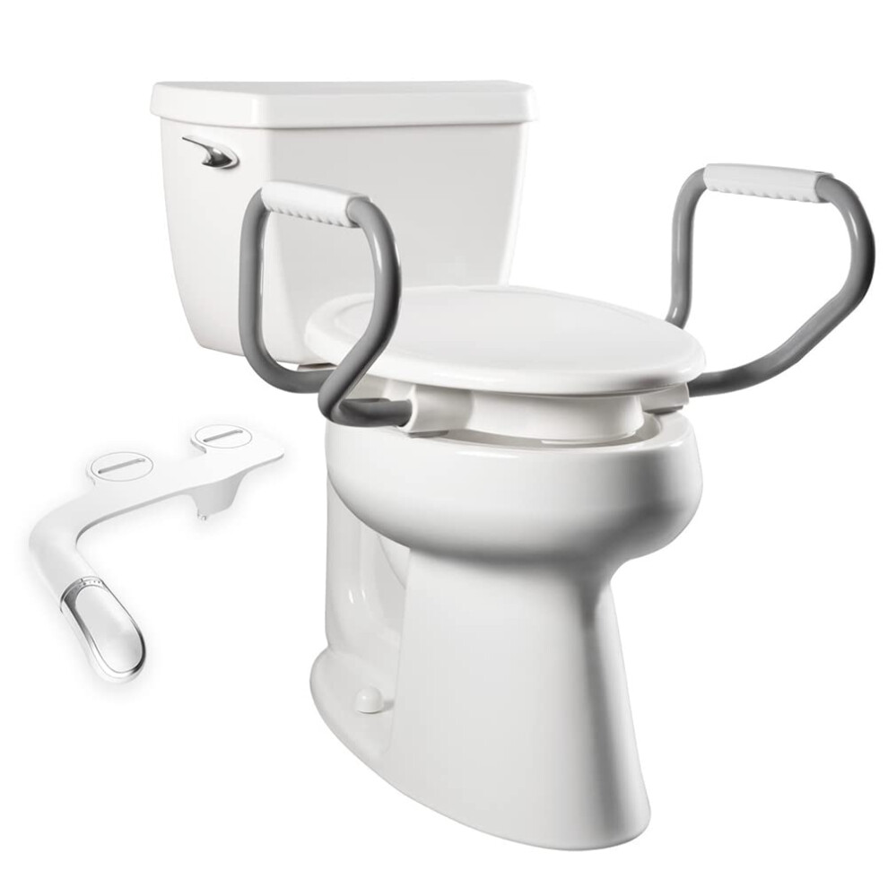 Bemis 7YE5310H20 Assurance with clean Shield Support Arms and Bidet Attachment  Elongated 3 Raised Toilet Seat  White