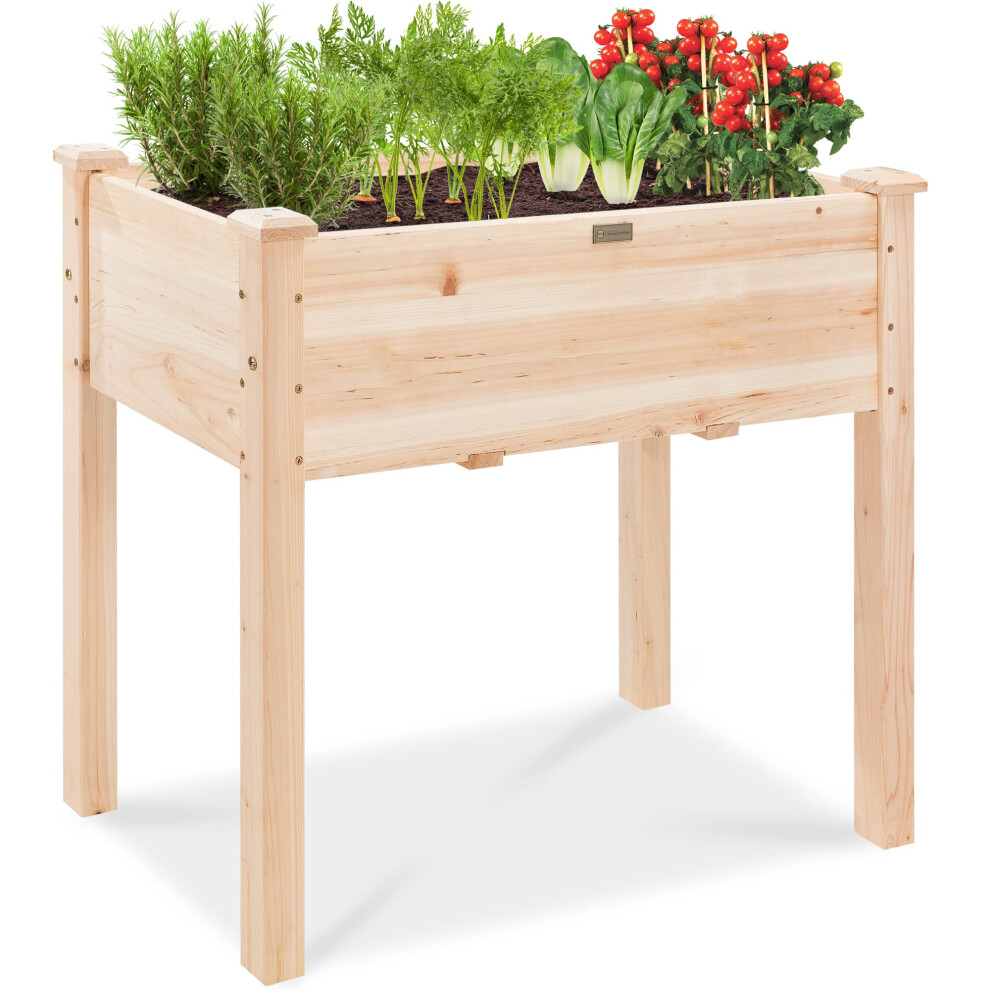 Best Choice Products 34x18x30in Raised Garden Bed Elevated Wood Planter Box Stand for Kids Backyard Patio Balcony wBed Line