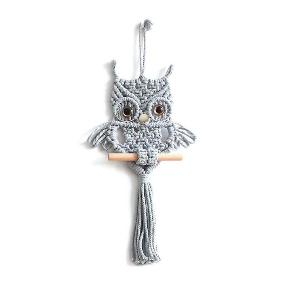 Owl Macrame Tapestry Woven Wall Hanging Pendant Ornament Woven Bohemian Tapestry Gray