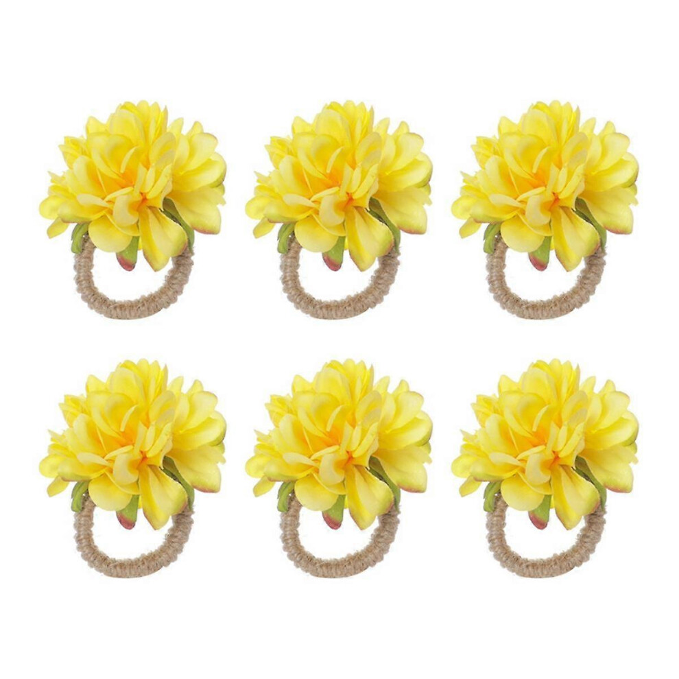 Pearl Napkin Rings , Rustic Rose Napkin Rings Flower Dinner Napkin Holder for Table Decoration Yellow