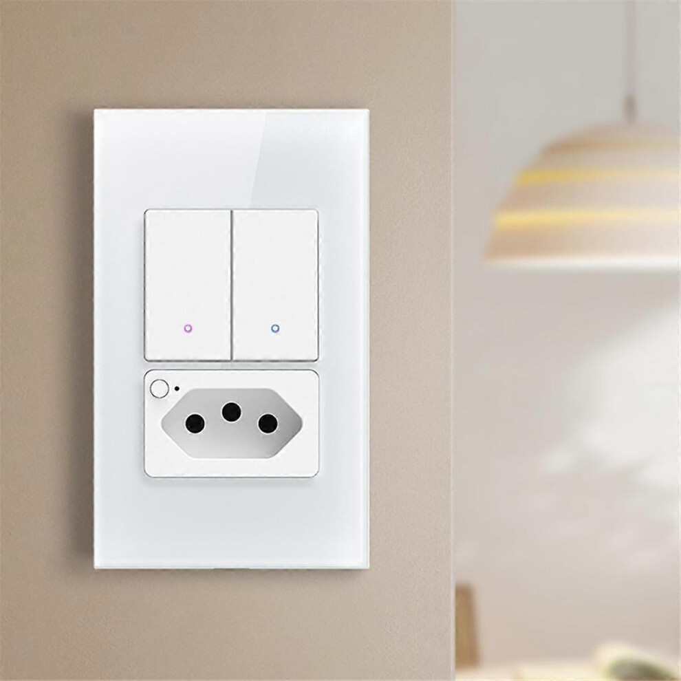 Tuya WiFi Smart Switch Brazil Socket Required 2 Gang Light Switch Work Voice Control Smart Switch Brazil Plug