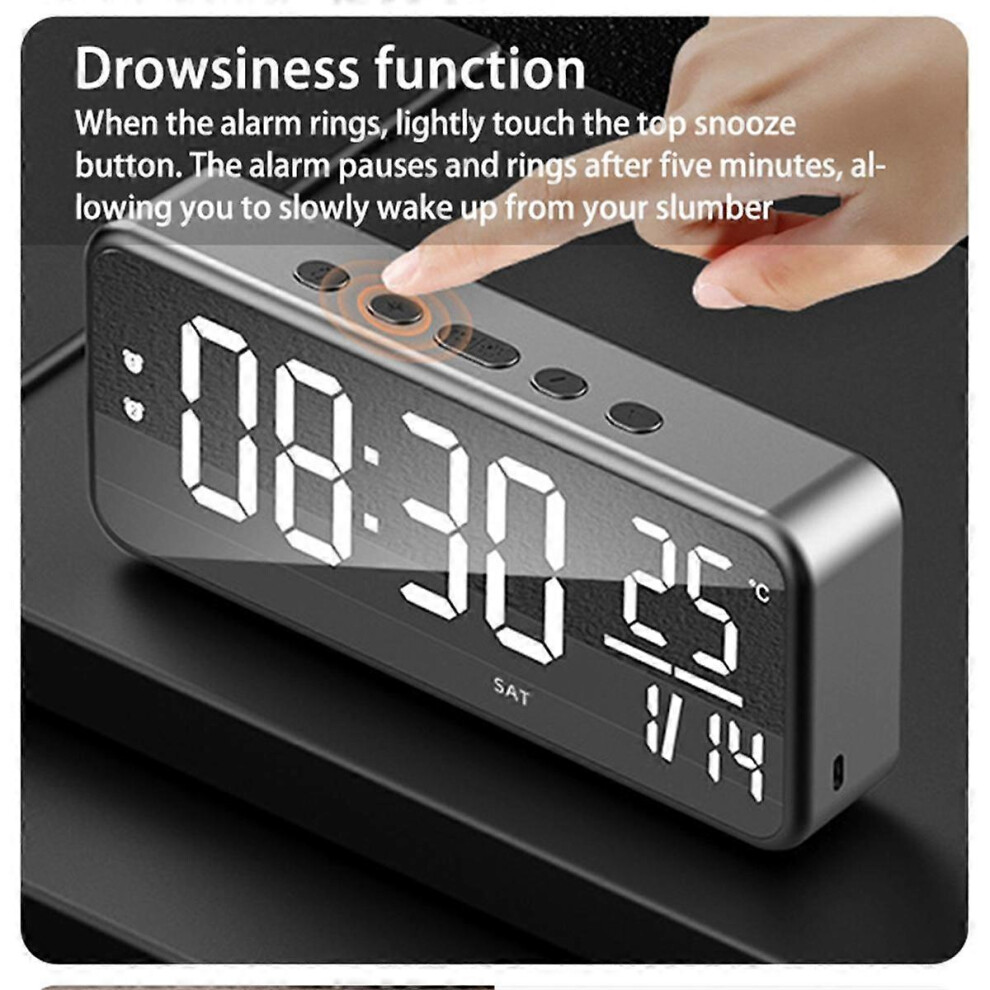 Smart Sound Alarm Clock LED Music Alarm Clock Wall Mounted Desk Clock Student Alarm Clock Temperature Display Black