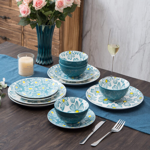 SAGOSKAT 12pieces Dinnerware Set Ceramic Dish Set Plates Sets Service for 4  Bowl Sets  Stoneware Dinnerware Sets  12pcs Plate 2