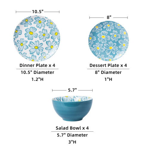 SAGOSKAT 12pieces Dinnerware Set Ceramic Dish Set Plates Sets Service for 4  Bowl Sets  Stoneware Dinnerware Sets  12pcs Plate 1