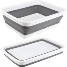 Zuvo Collapsible Washing Up Bowl 10L White and Grey Sink Basin for Camping Travel Home and Outdoor Use