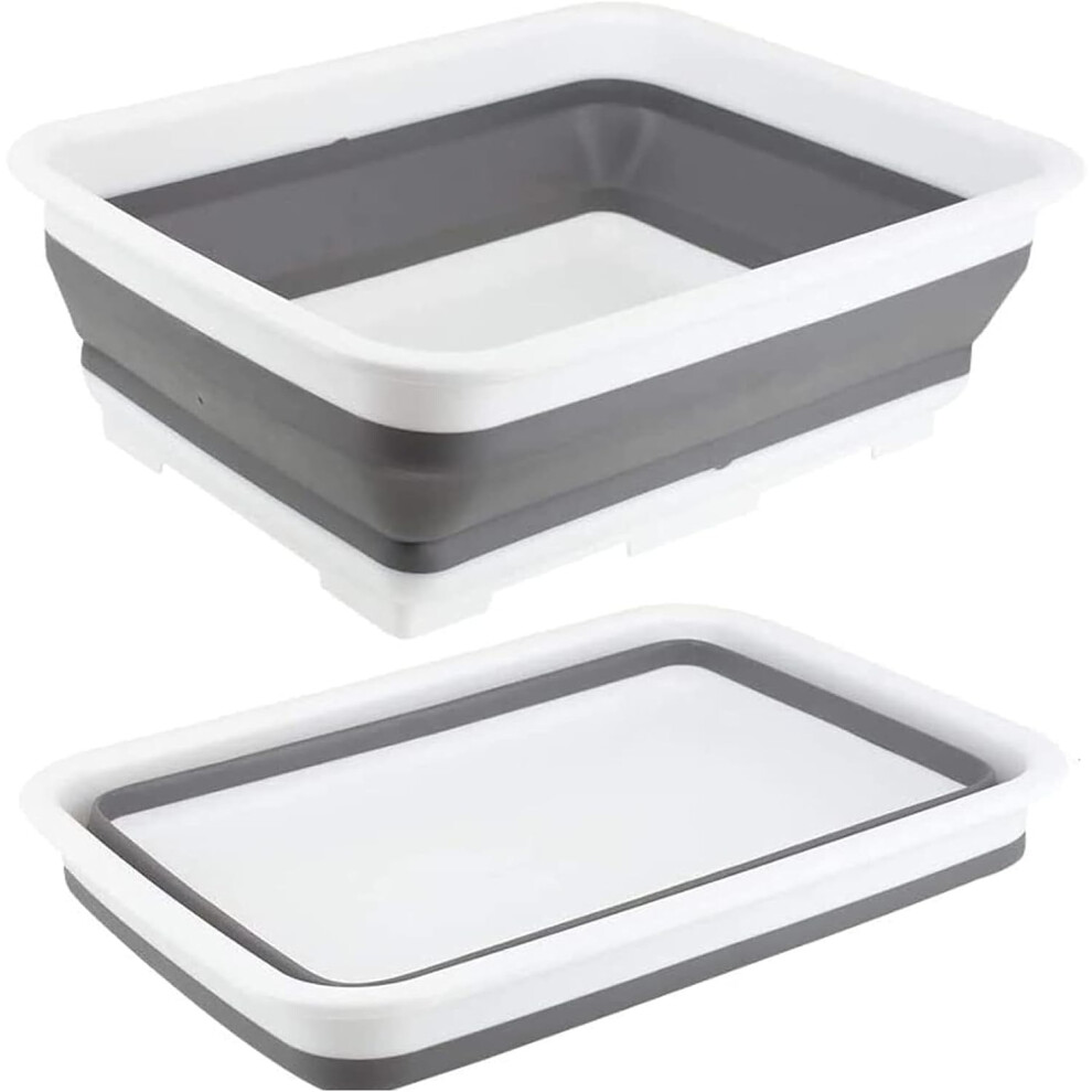 Zuvo Collapsible Washing Up Bowl 10L And Sink Basin For Camping Travel Home And Outdoor Use White/Grey