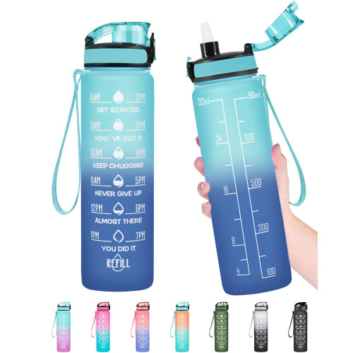 Enerbone 32 oz Μπουκάλι Νερού, Αδιάβροχο BPA & Χωρίς Τοξίνες, Κίνητρο με Ώρες και Καλαμάκι