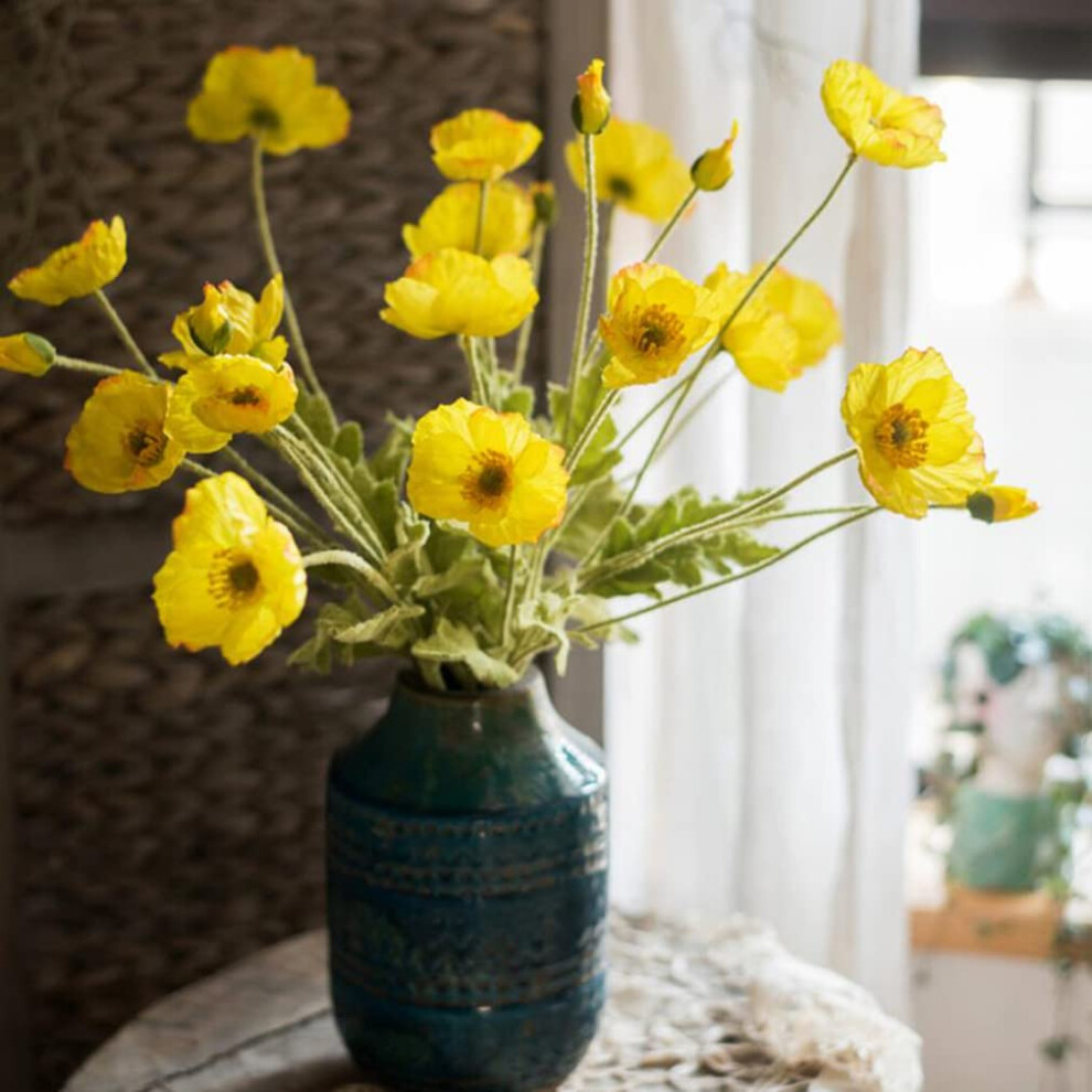 Duyone Bouquet De Fleurs Artificielles En Soie 6 Tiges De Pavot Pour D Coration De Mariage, De F Te Domicile, Centre De Table (Jaune)-image