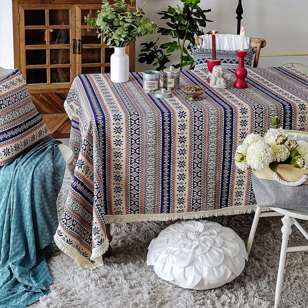 Nappe Boho     pompons SUTAVIA pour table rectangulaire sans plis