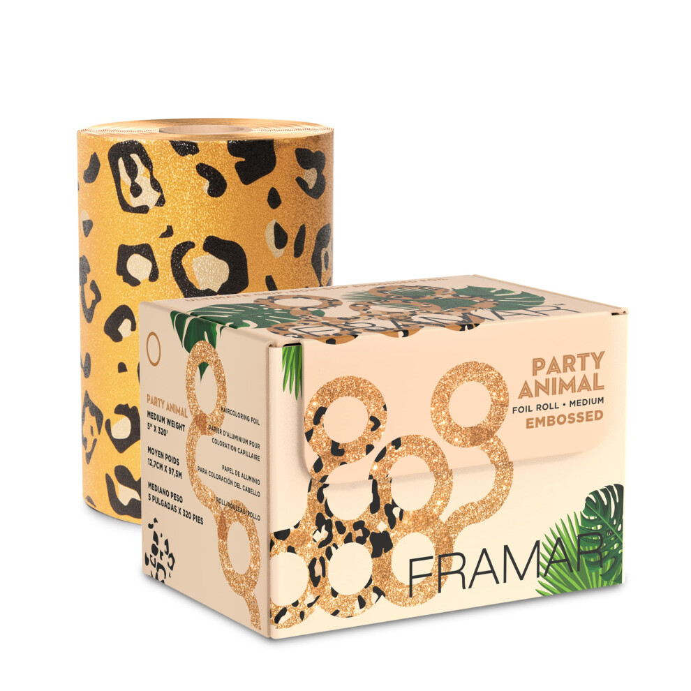 Framar Party Animal Embossed Roll Aluminum Foil Hair Foils For Highlighting Medium 320 Ft