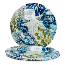 Sigrid Olsen Sea Turtle Ocean Life Seahorse Coral Dinner Plates Set of 4 Melamine Multicolor