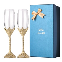 Jozen Gift Gold Champagnerfl  ten 2er Set Kristallglas Metallsockel mit Kristallsteinen 2er Set Toastfl  tenpaar Hochzeit Ein