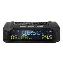 Car Solar Digital Clock with LCD Time Date In-Car Temperature Display for Outdoor Personal Car Part