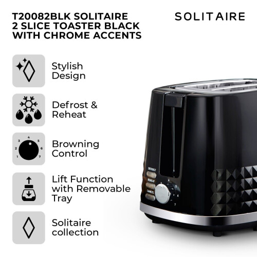 Tower Tower Solitaire Black Kettle 2 Slice Toaster & Digital Microwave  Set 2