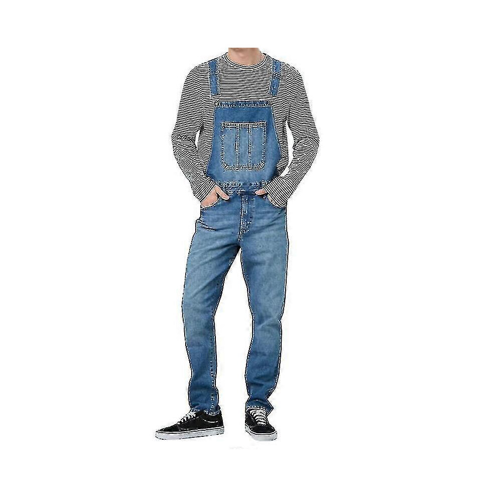 (L, Dark Blue) Mens Loose Denim Overalls Bib Suspenders Pants Dungarees Jean Jumpsuits 5062994713071