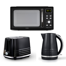 Tower Solitaire Black Kettle 2 Slice Toaster & Digital Microwave  Set