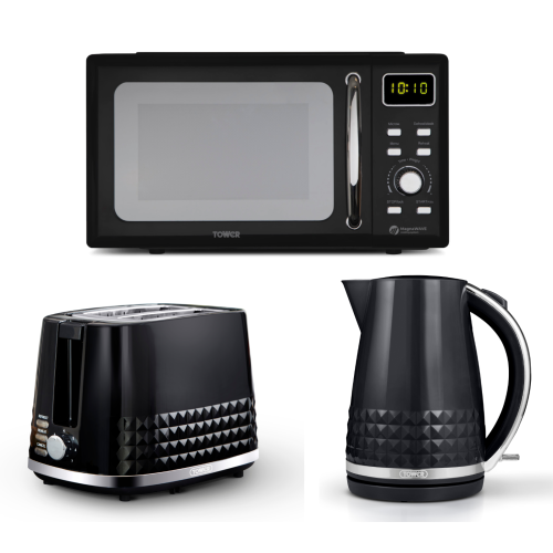 Tower Tower Solitaire Black Kettle 2 Slice Toaster & Digital Microwave  Set