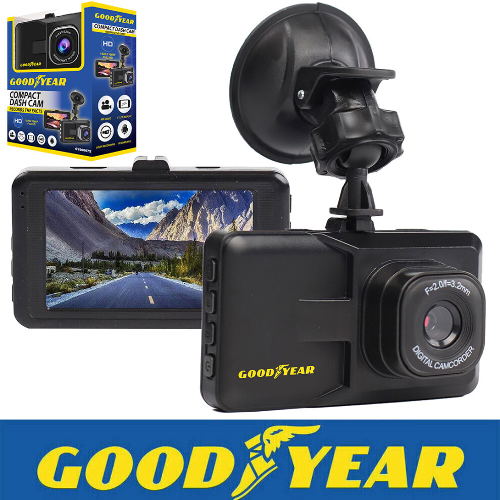Goodyear Full Hd Compact Car Dash Cam 3'' Led Display Camera Video Recorder 5055441457468