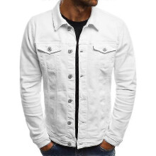 (3XL, White) Mens Denim Jeans Jacket Short Slim Fit