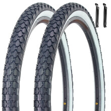 Pneu de vlo de rechange pliable de 24"" 26"" 24 x 2,125/26 x 2,125 pouces pour vlo Beach Cruiser (paire de flancs blancs avec levier de pneu)