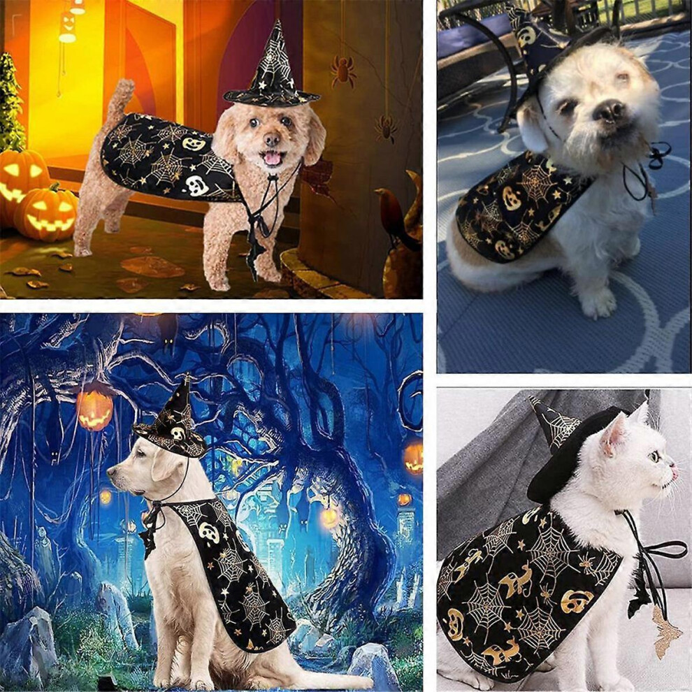 Halloween Cat Costume Pet Vampire Cape and Hat Cool Outfit Pet Vampire Cape Hat Cats Cosplay Clothes Apparel Halloween