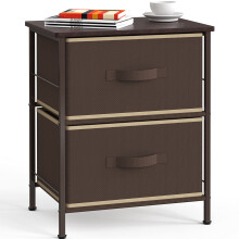 Simple Houseware Night Stand Dresser for Bedroom 2-Tier Organizer Drawer Storage Tower  Brown