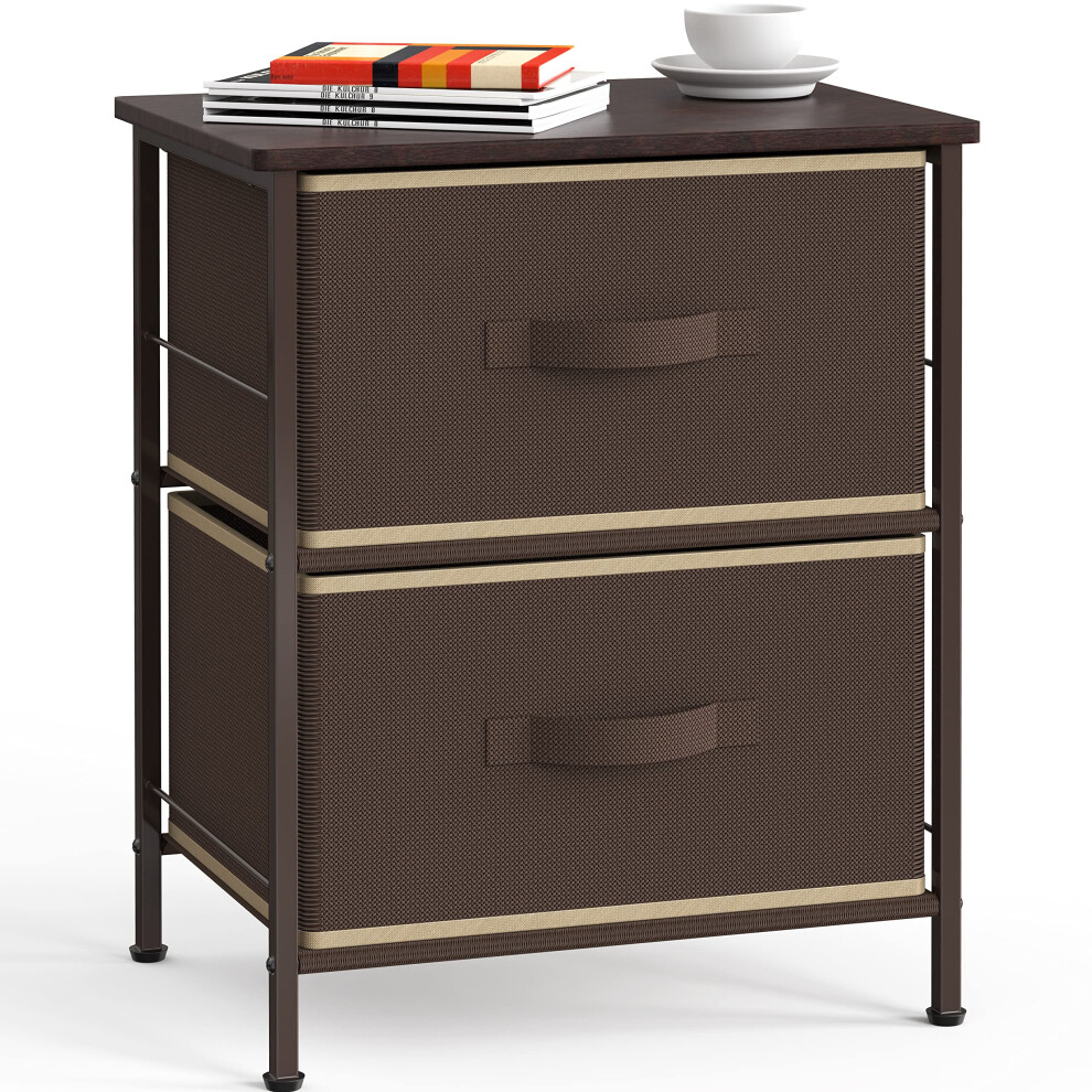 Commode de chevet simple pour chambre     coucher, organiseur     2 niveaux, tiroir de rangement, tour marron