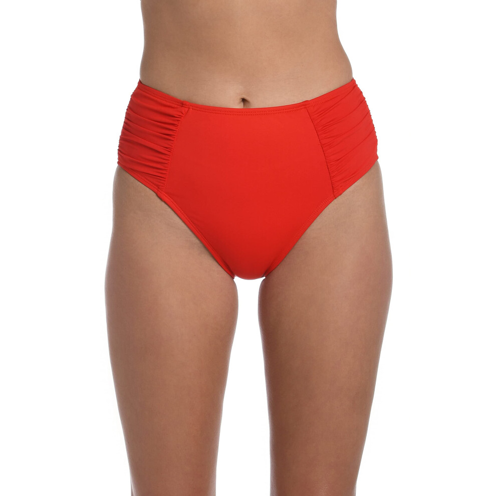 La Blanca Womens Island Goddess Side Shirred High Waist Bikini Swimsuit Bottom Cherry