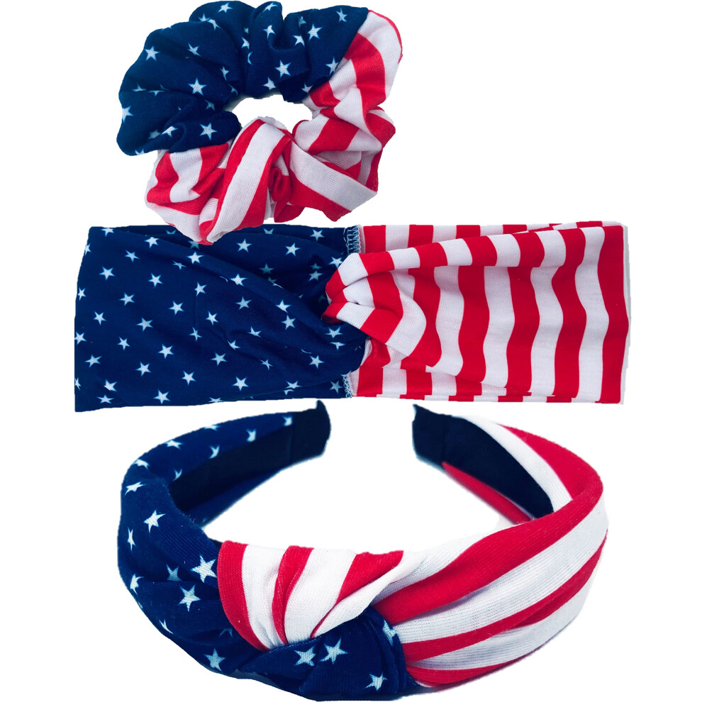 Shimmer Anna Shine Red White and Blue Patriotic American Flag Twist Headband USA American Flag Headband