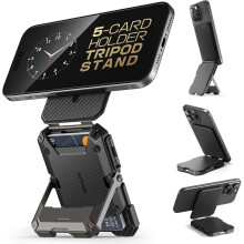 MagSafe Wallet with Stand for iPhone 16/15/14/13/12 Series – 5-Card RFID Shield, 3000g Magnetic Lock, Adjustable Stand