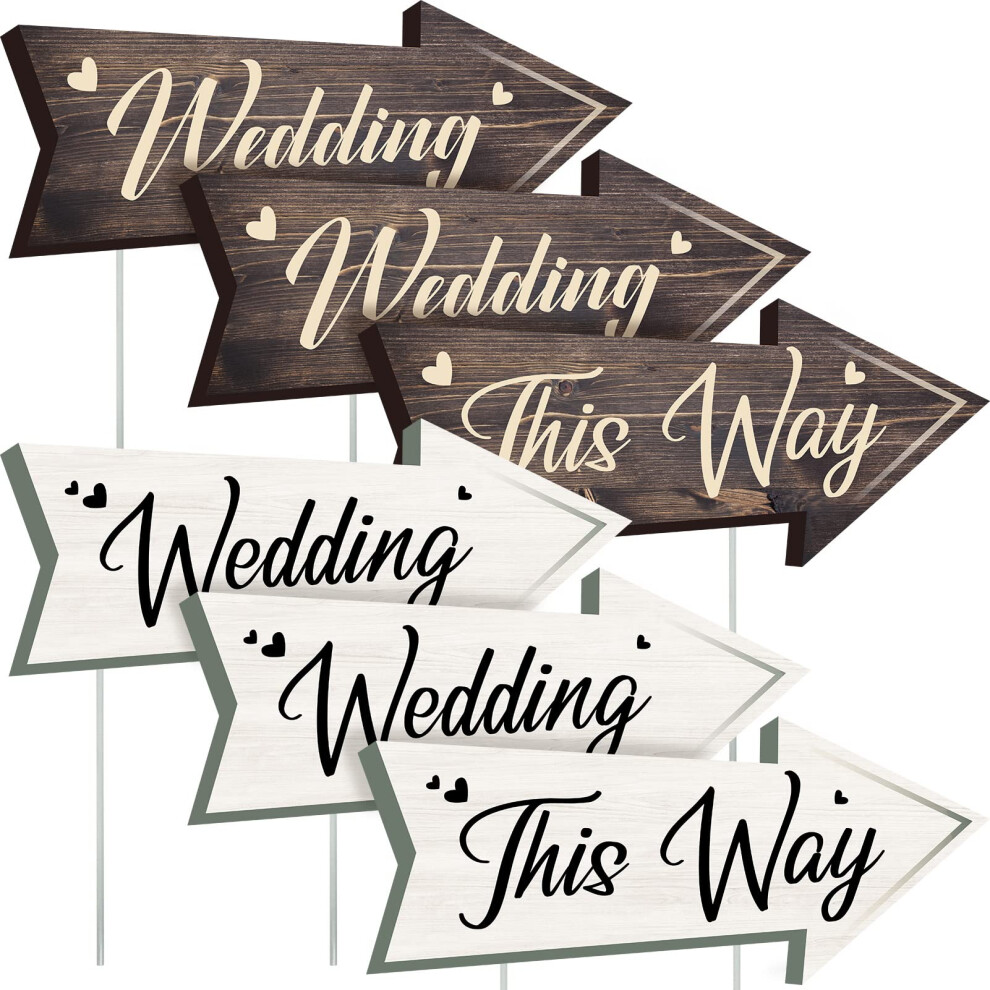 ZYP Lot de 6 panneaux de signalisation routi   re directionnels modernes en plastique marron/blanc pour mariage, impression recto verso avec suppor
