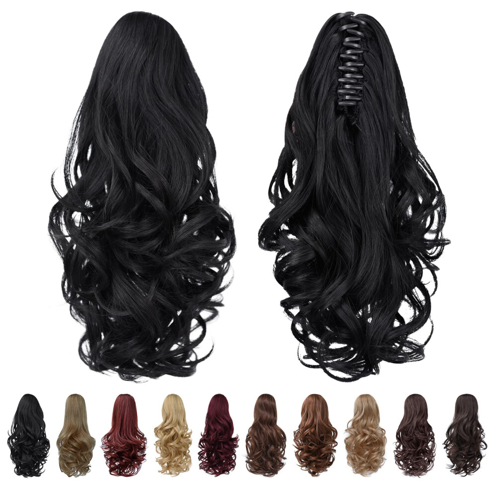 Syxlcygg Clip In Ponytail Clip Claw Black Ponytails Extension Wavy 14"" 4.3 Oz