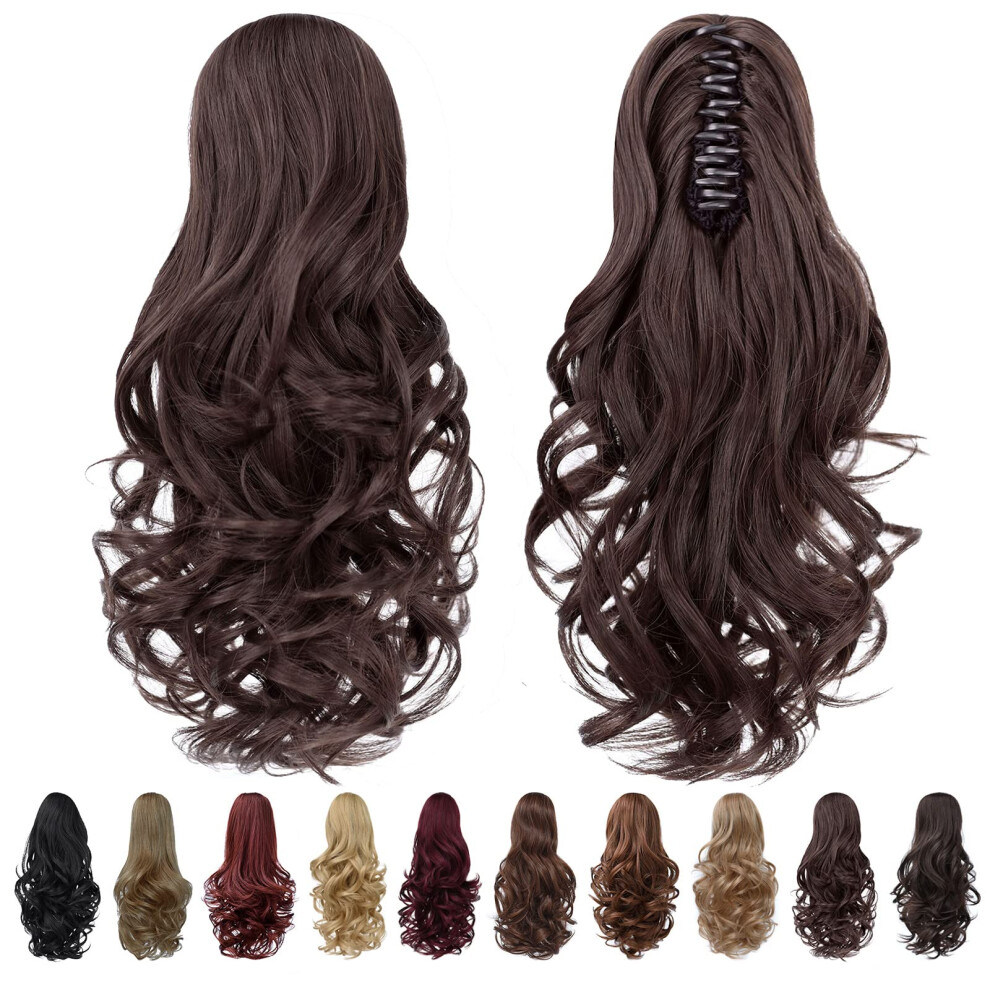 Syxlcygg Clip In Ponytail Clip Claw Brown Ponytails Extension Wavy 14"" 4.3 Oz