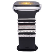 Watch Band Charms kompatibel med Apple Watch Bands 45mm 44mm 42mm 41mm 40mm Bling smykker charme dekorative ringe Loops Silicone Watchband tilbeh