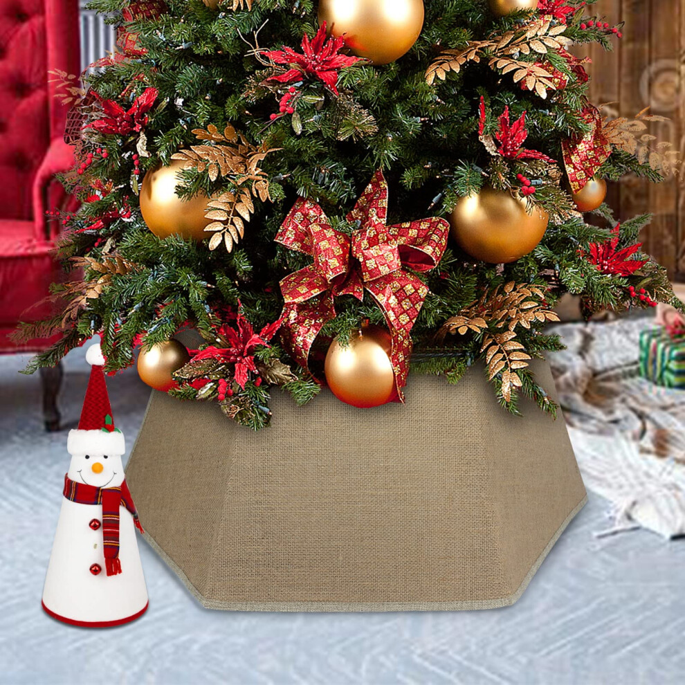 SHENG HONG 30 Inch Christmas Tree Collar Buffalo Plaid Christmas Tree Skirts Tree Ring Christmas Decorations for Party Holiday Home Decoration - Flax-image-OPC-PFYR2FR-NEW