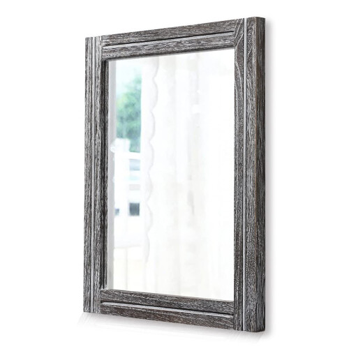 AAZZKANg Rustic Mirror Large 26x18 Wood Framed Wall Mirror Rectangle B