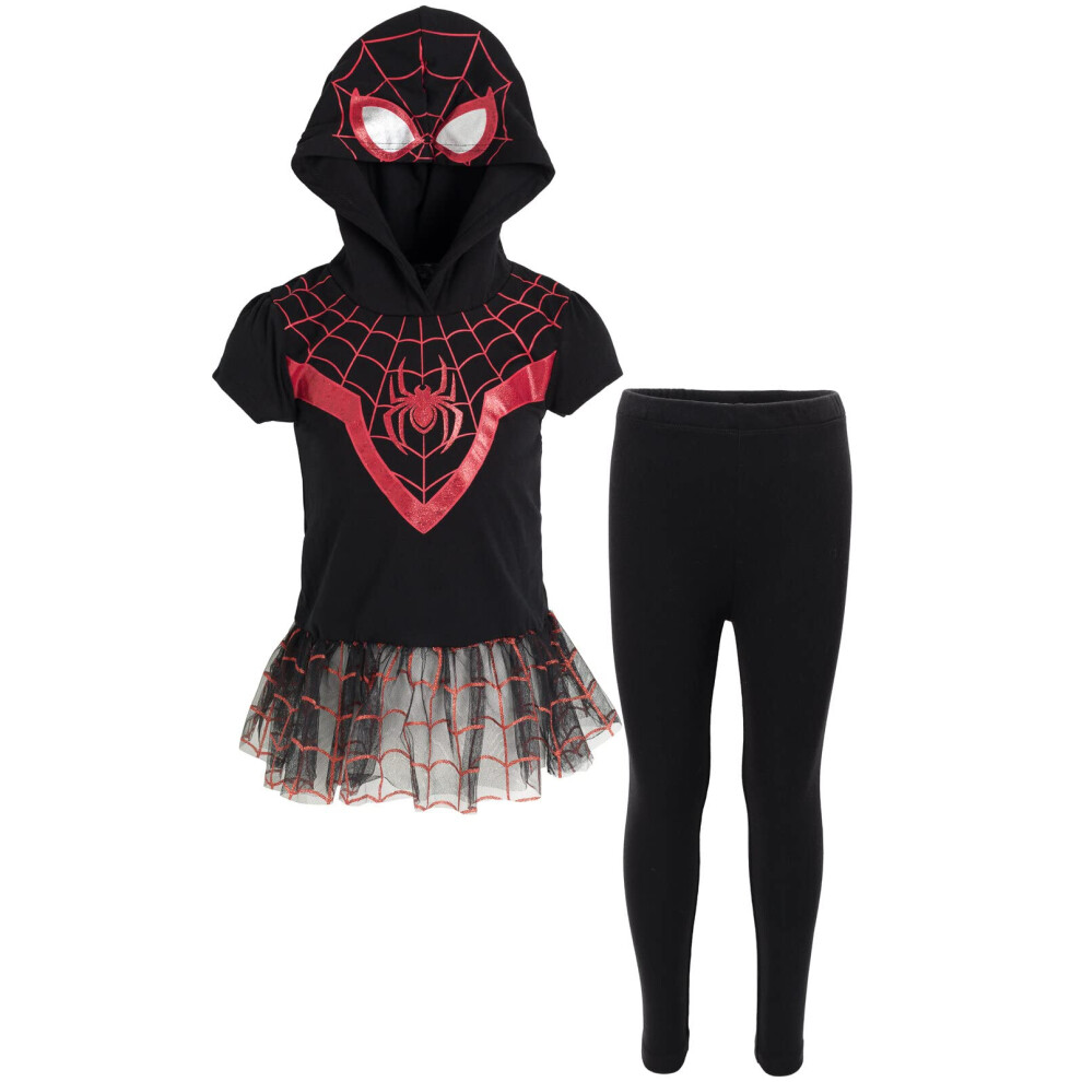 Ensemble De Tenues Pour Petites Filles Marvel Spider-Man Miles Morales Avec T-Shirt, Robe Et Leggings Imprim Cosplay Noir 3T-image