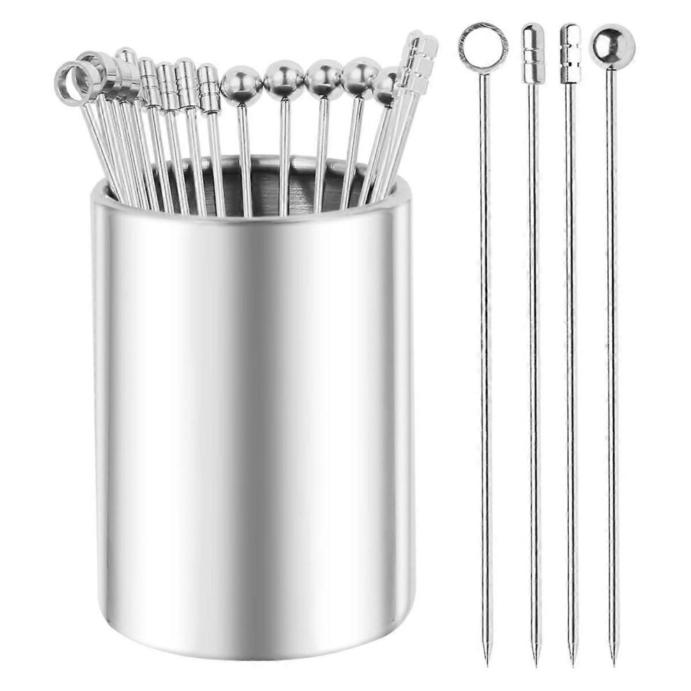 4.3inch Metal Cocktail Picks 20Pack+Holder Kit,304 Stainless Steel Cocktail Toothpicks, Reusable Cocktail Skewers