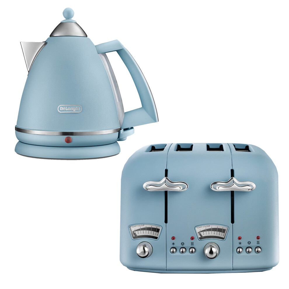 Delonghi Argento 1.7L Kettle & 4 Slice Toaster Set, Blue