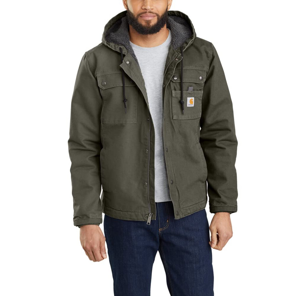 carhartt Mens Relaxed Fit Washed Duck Sherpa-Lined Utility Jacket Mos