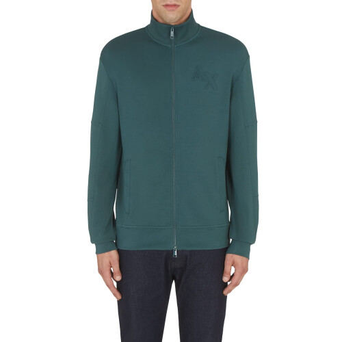 Armani Exchange Men's Embossed Logo Mock Neck Zip Up Sweatshirt  Green