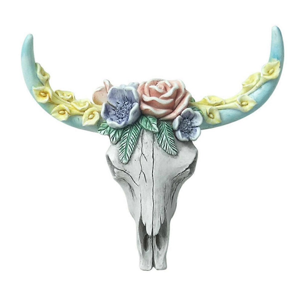 Cow Skull Wall Pendant Succulents Flower Cow Miniature Figurines Animal Sculpture Home Hanging Ornaments Decor S