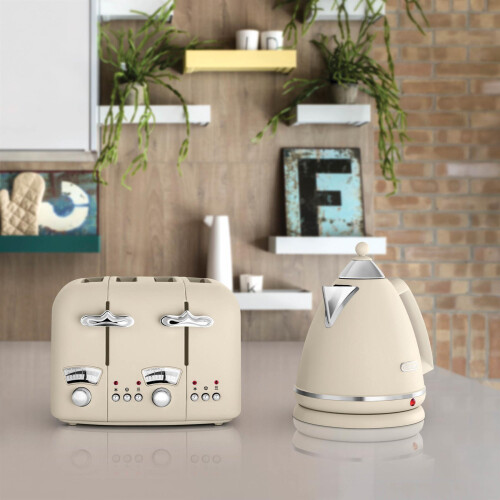 De'Longhi Delonghi Argento 1.7L Kettle & 4 Slice Toaster Set, Beige 2