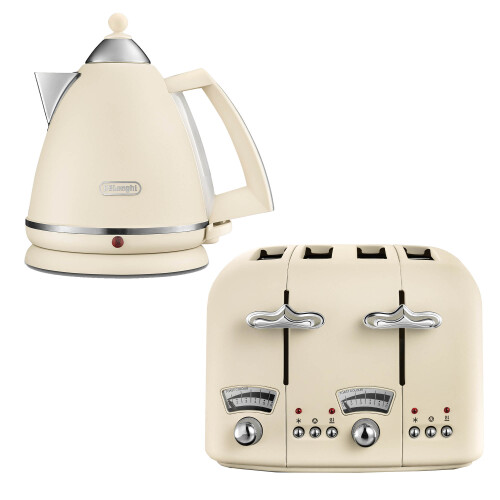De'Longhi Delonghi Argento 1.7L Kettle & 4 Slice Toaster Set, Beige