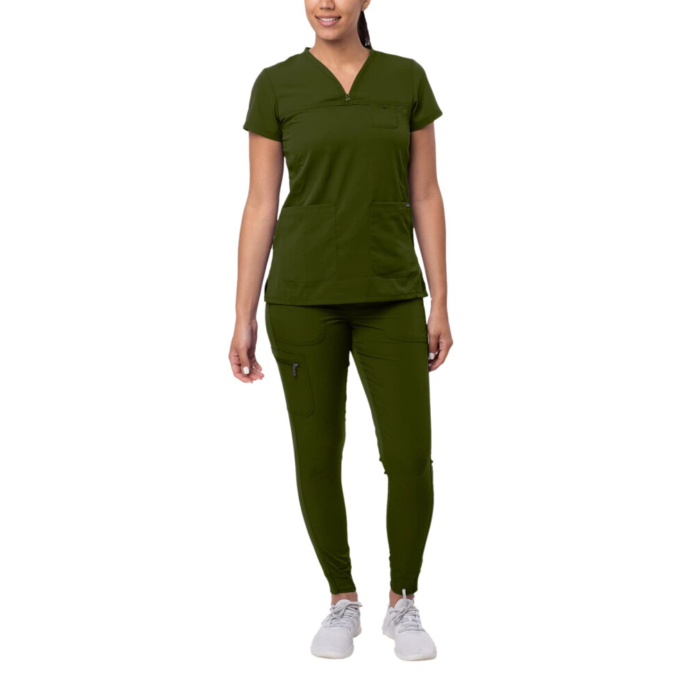 Ensemble de gommage Adar Pro Movement Booster pour femme - Haut de gommage     col en V Sweetheart Pantalon de jogging de yoga - P9400 - Olive - L