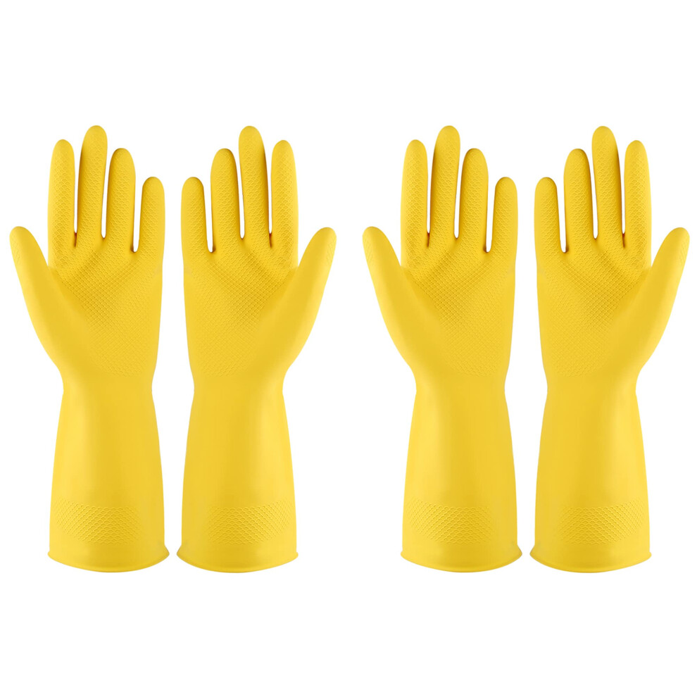 Rubber gloves dishwashing 2 Pairs for Kitchen,Cleaning gloves for household Reuseable.(XL,Yellow)-image-OPC-PFFS2HQ-NEW