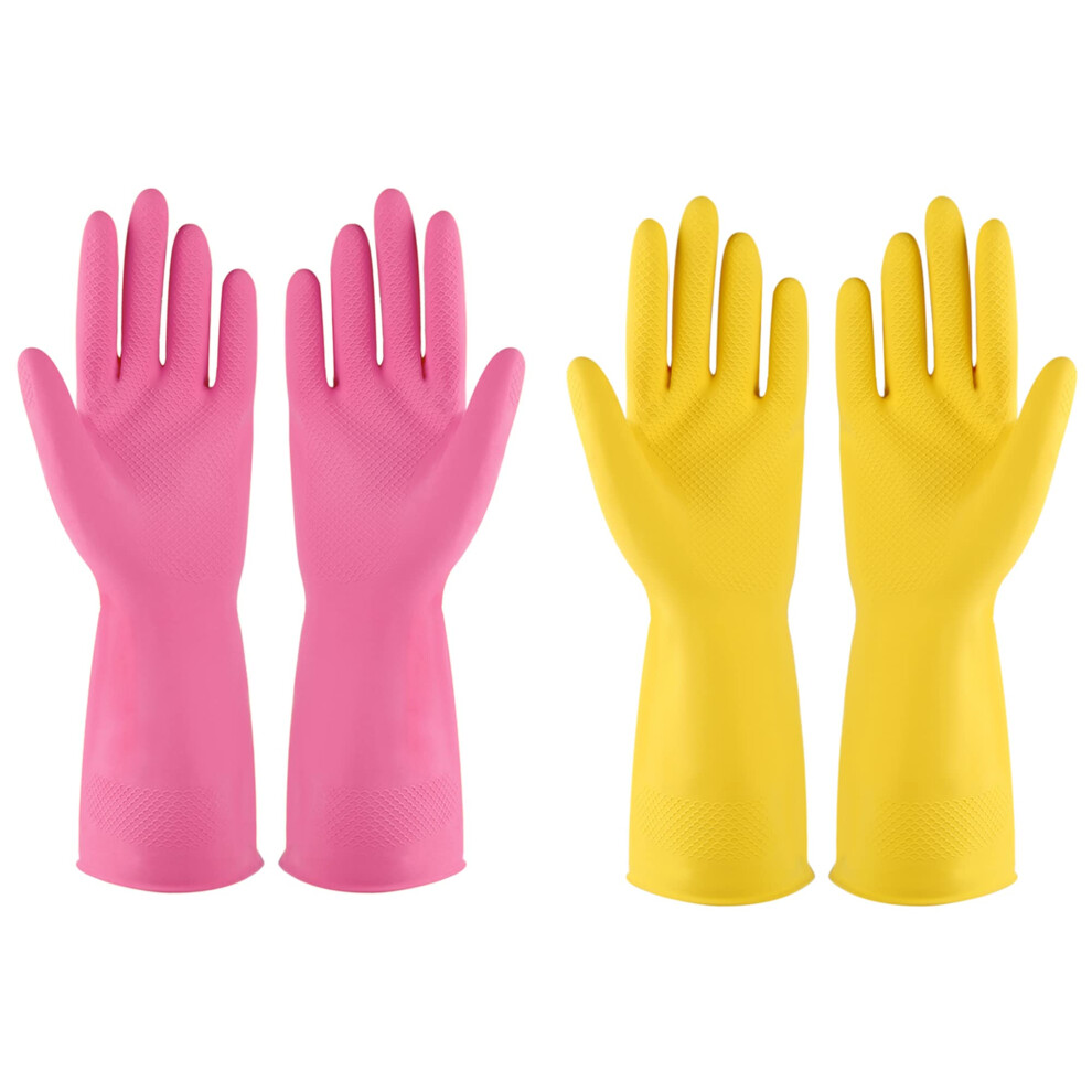Rubber gloves dishwashing 2 Pairs for Kitchen,Cleaning gloves for household Reuseable.(XL,Pink+Yellow)-image-OPC-PFFS2HR-NEW