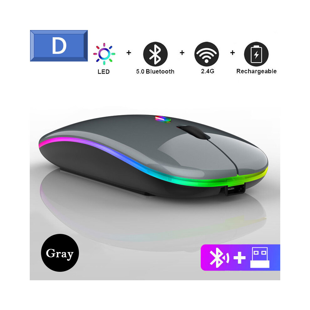 (-Dual Mode) Silent Bluetooth Mouse Rechargeable Wireless Computer Laptop Optical Mouse For Ipad Samsung Tablet Universal Mice Noiseless Gray 9190758311754