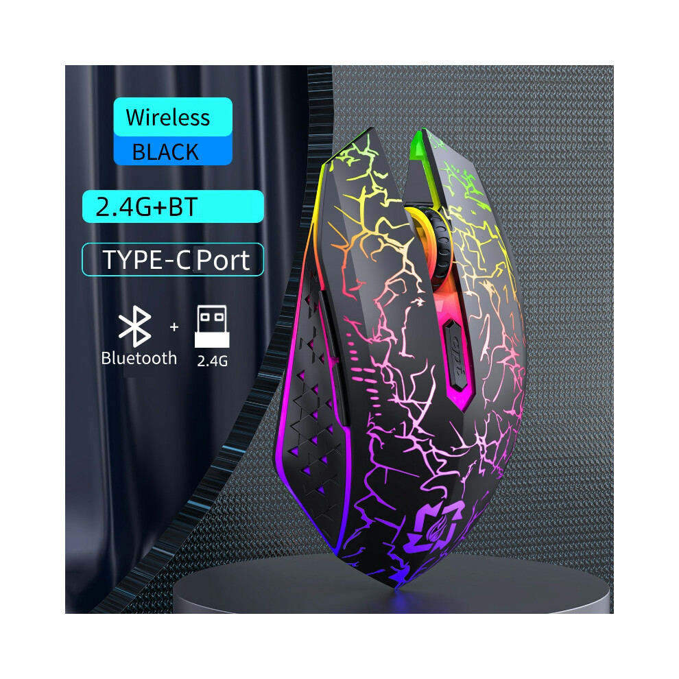 (2.4G Bt ) Bluetooth Dual-Mode Wireless Mouse Rechargeable Mouse Rgb Backlight E-Sports Mechanical Mouse Mice For Pc Laptop Macbook Black 9190758301595